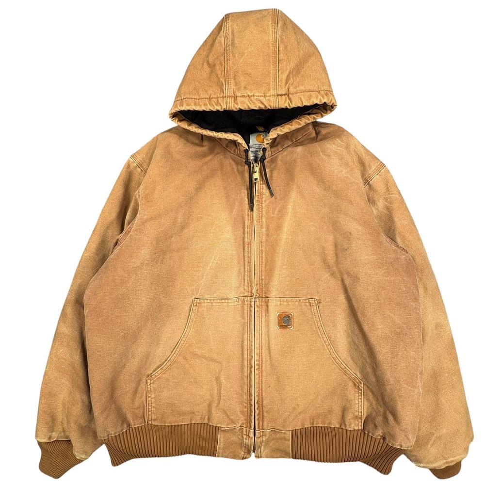 Vintage Carhartt Hooded Jacket Mens XL Brown Duck Canvas Quilted J130 BRN Y2K